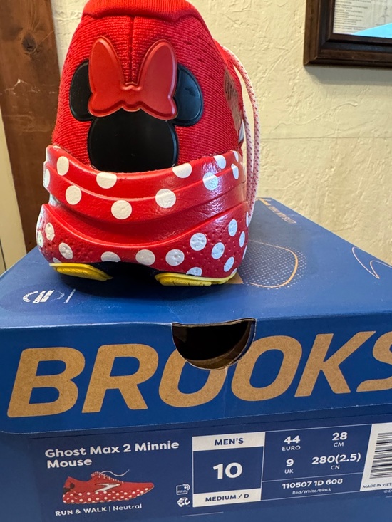 Brooks Other - NIB Brooks Ghost Max 2 Minnie Mouse Red and White Men's Athletic Shoe men’s 10
